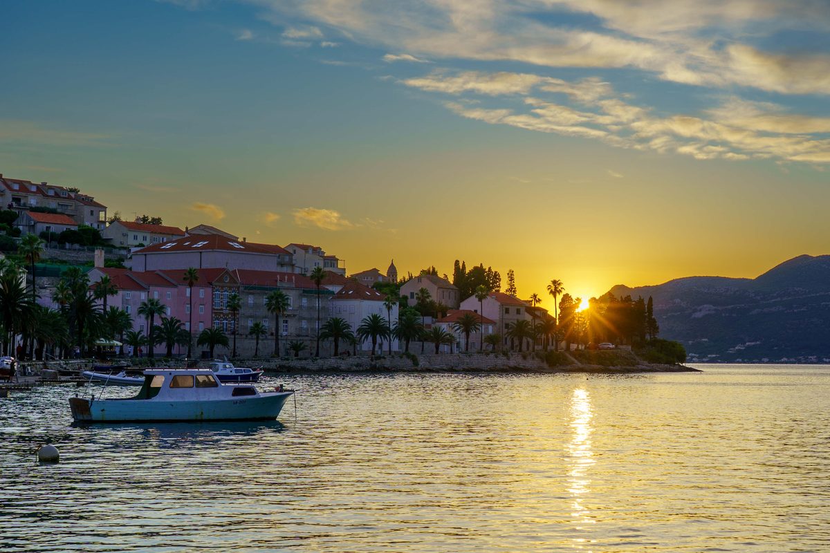 Sunset over the harbor, Korčula