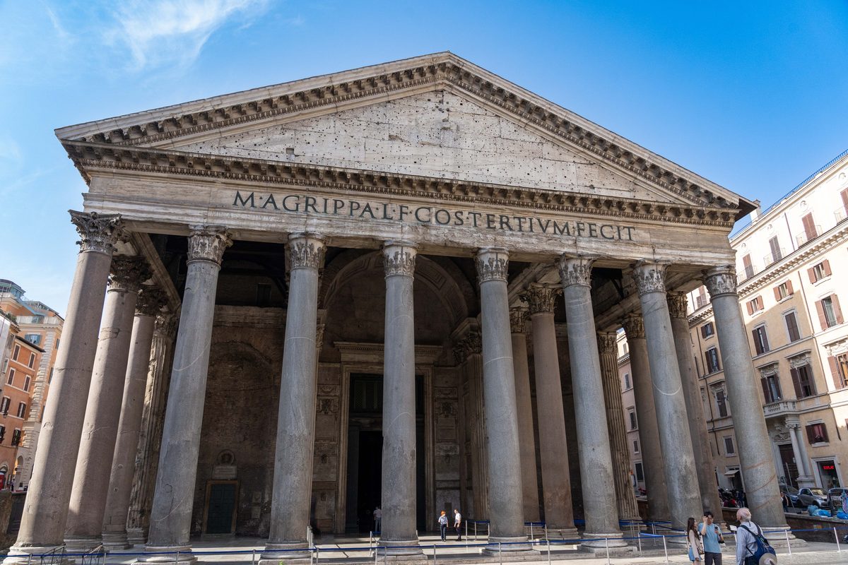The ancient portico of the Pantheon in Rome