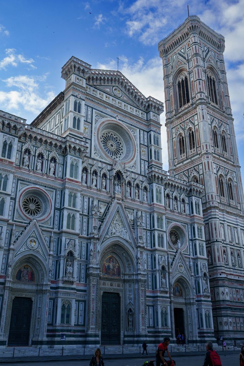 The facade of the Florence Duomo alongside Giotto's Campanile bell tower