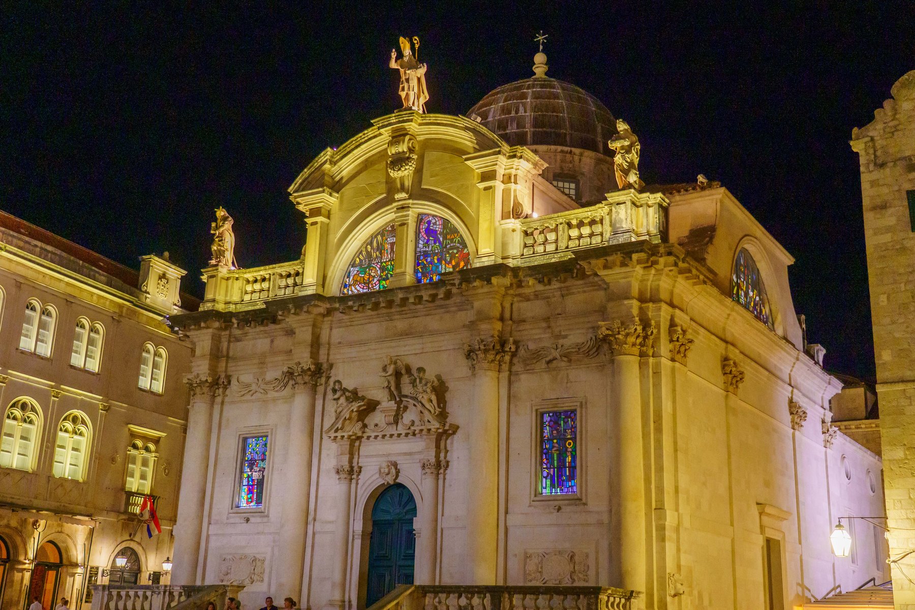 Dubrovnik Cathedral illuminated at night