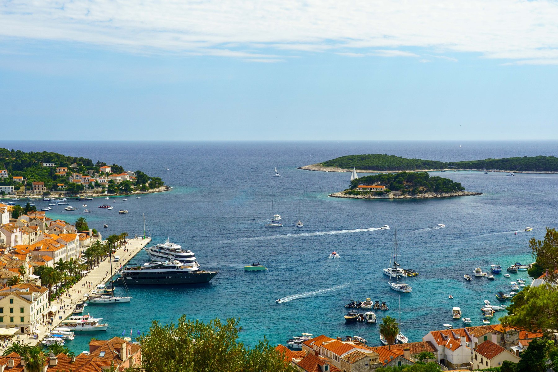 View over Hvar's harbor and the Pakleni Islands from the Fortica