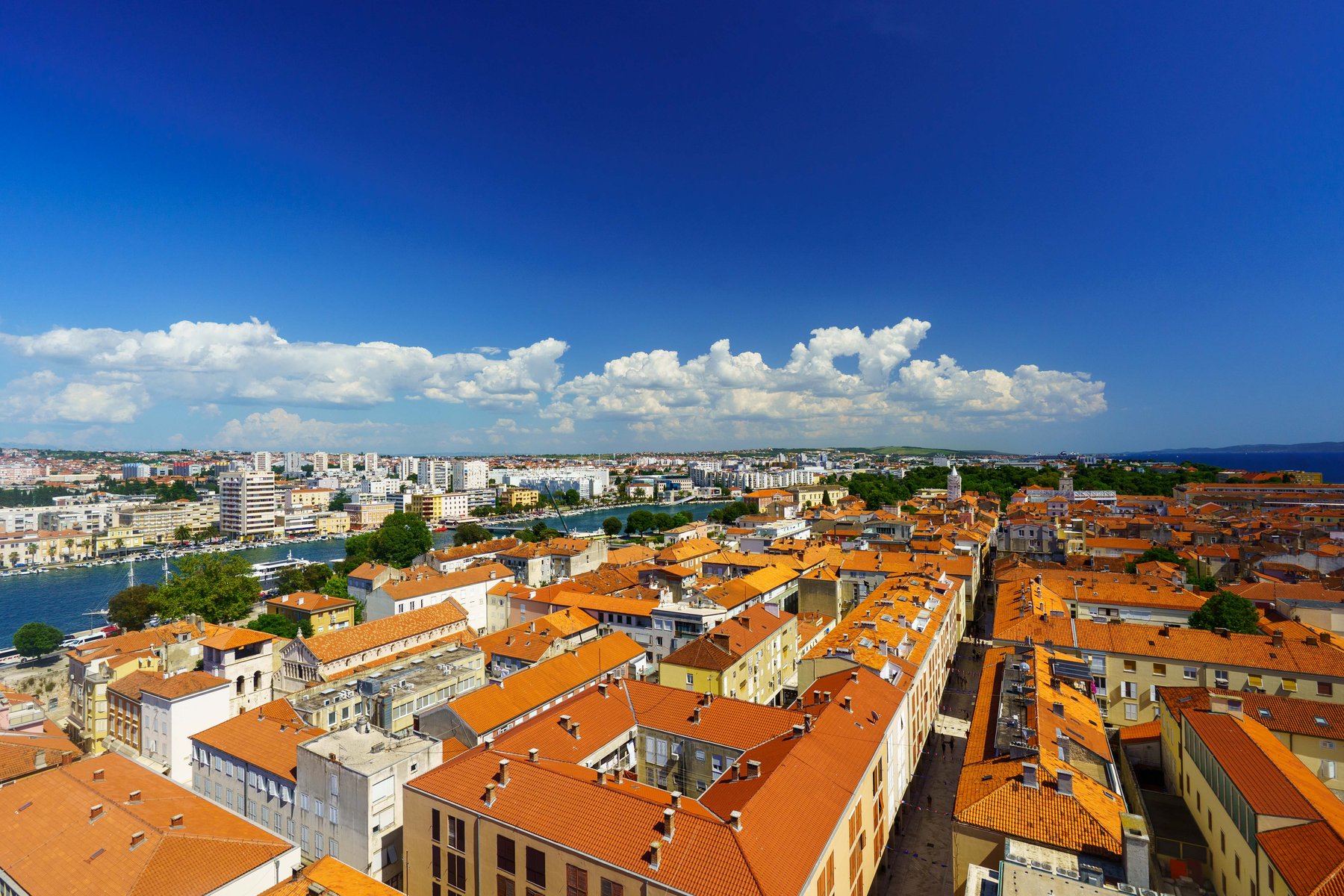 Aerial view of Zadar's terracotta rooftops from the Cathedral bell tower