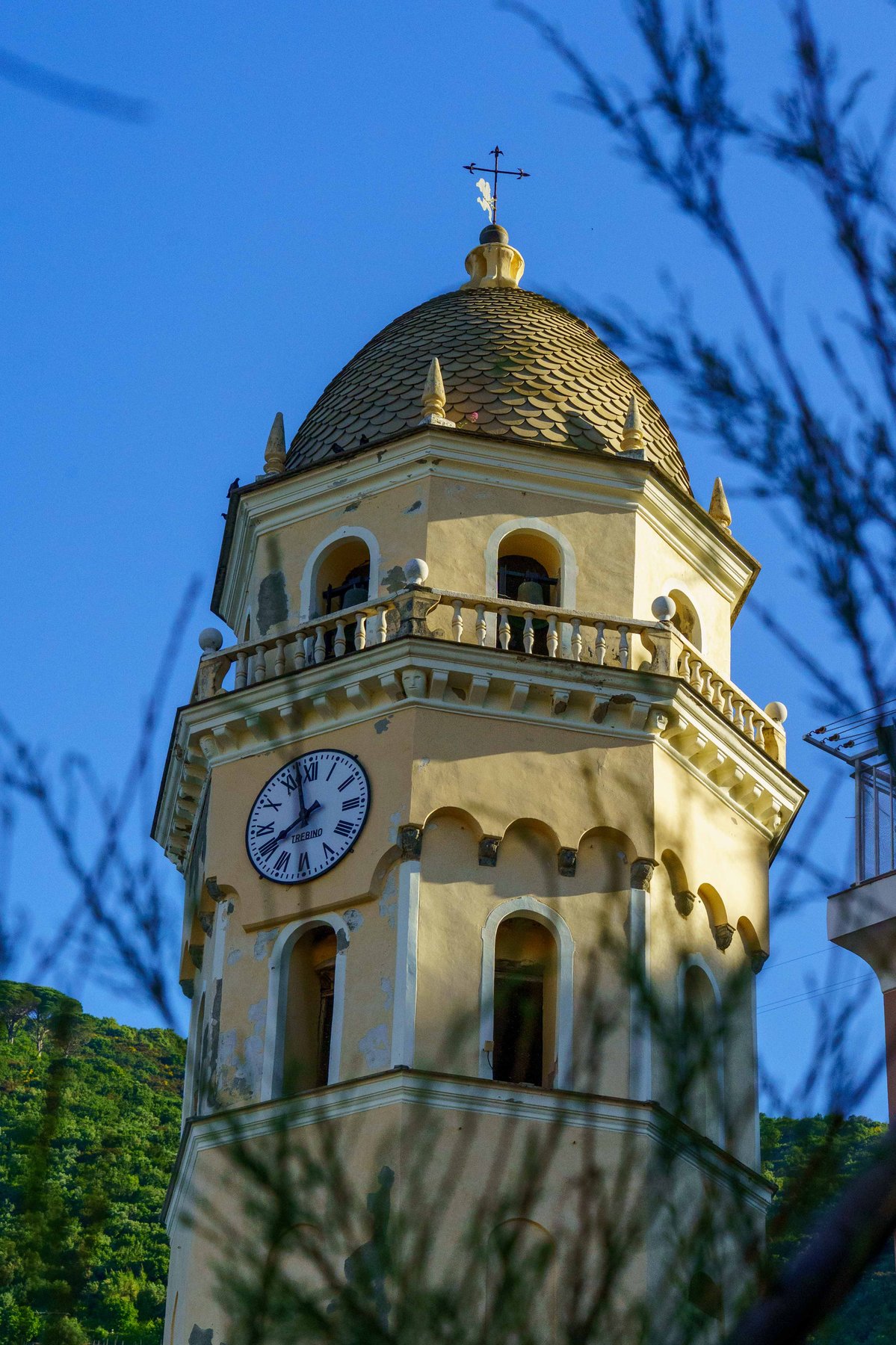 The bell tower of Santa Margherita d'Antiochia rising above Vernazza