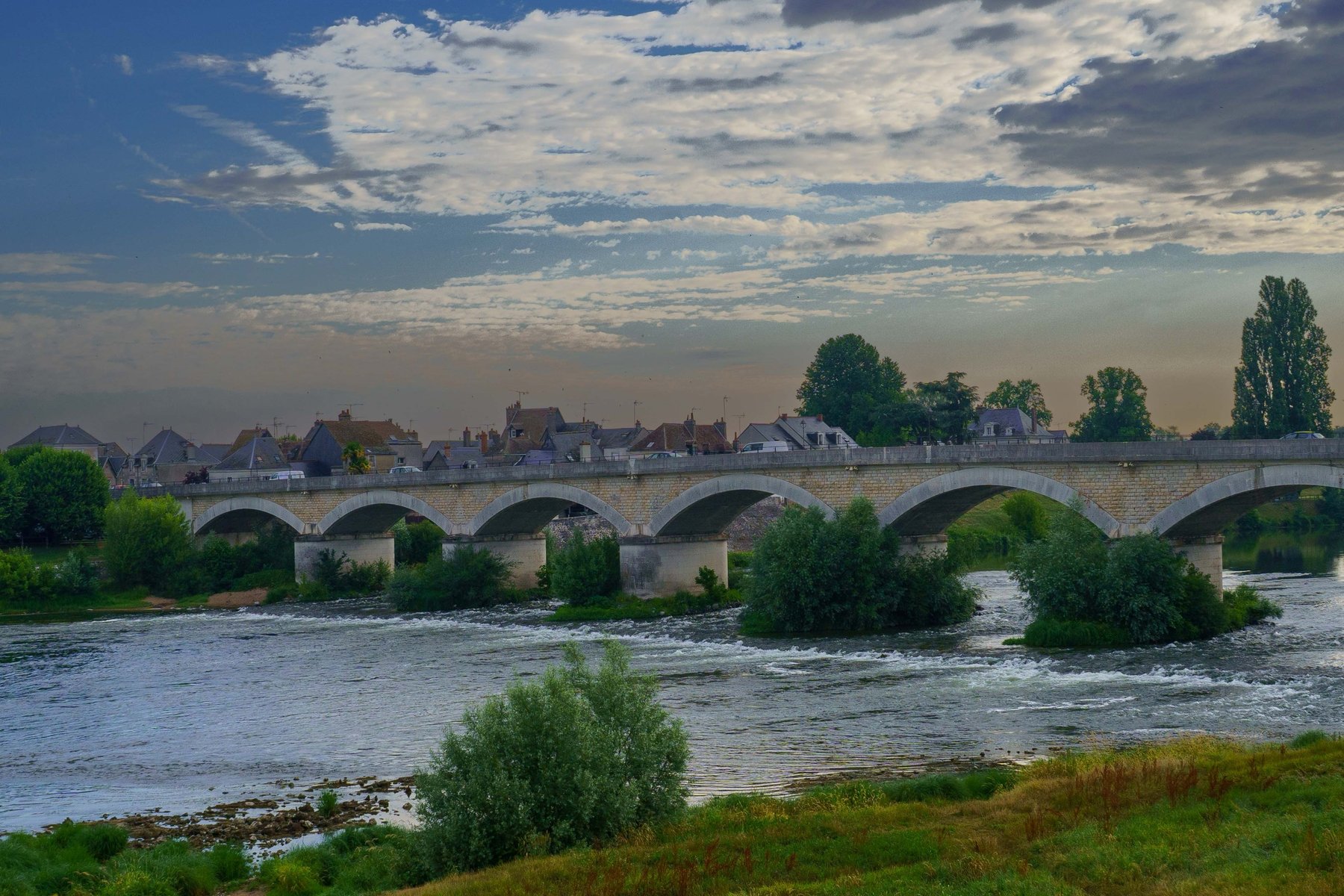 The stone bridge over the Loire at Amboise, France