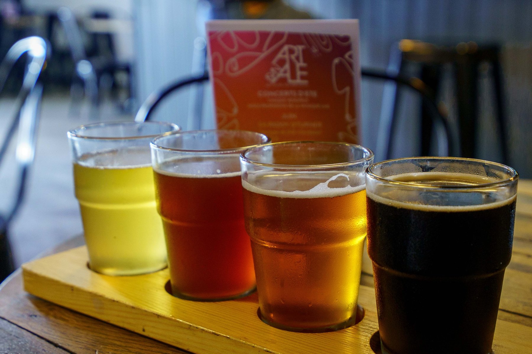 A flight of beers at Art is an Ale Brewing in Amboise, France