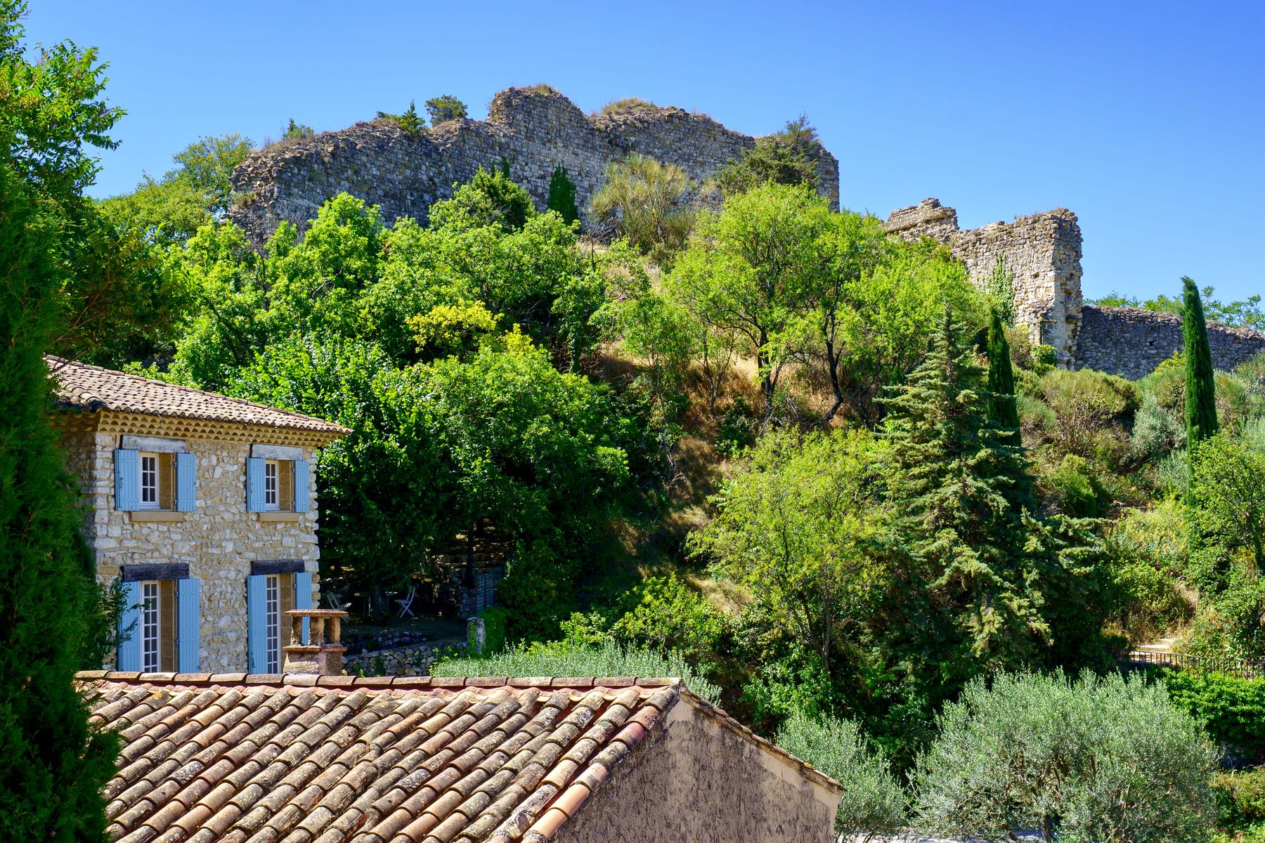 The ruins of the papal chateau above the village of Chateauneuf-du-Pape