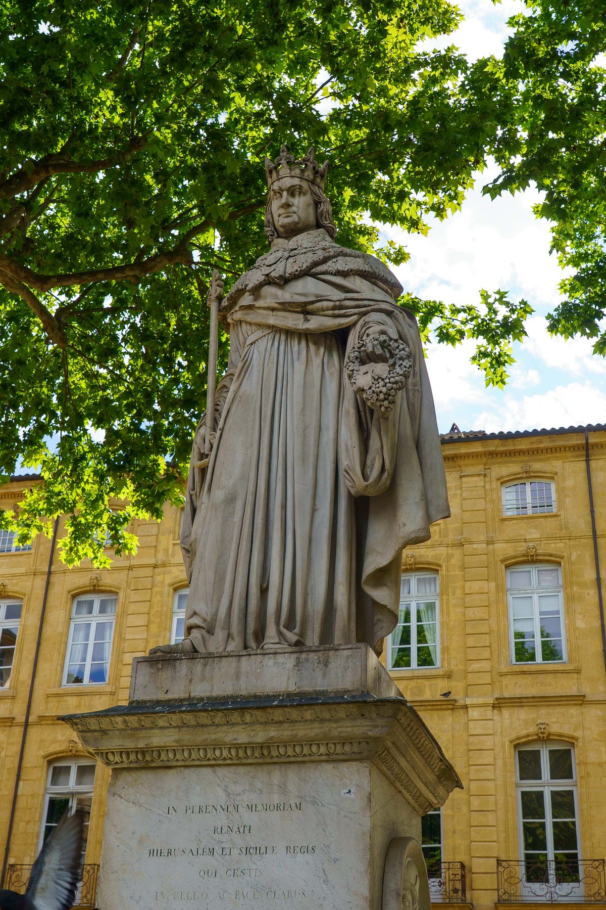 The statue of King Rene at the top of Cours Mirabeau in Aix-en-Provence