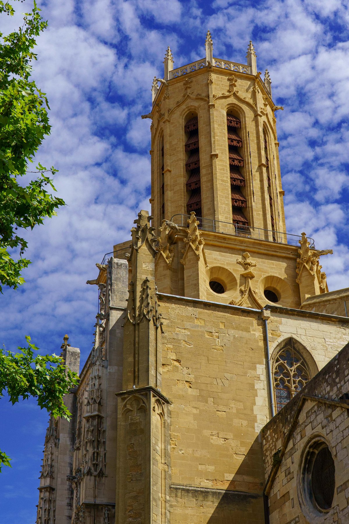 The Gothic bell tower of the Cathedrale Saint-Sauveur in Aix-en-Provence