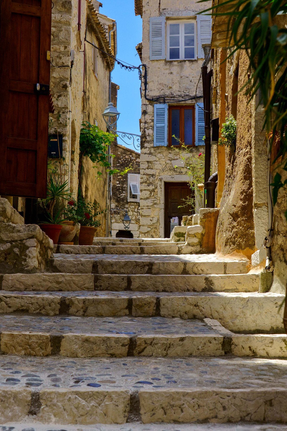 A stone stairway winding through the old town of Saint-Paul-de-Vence