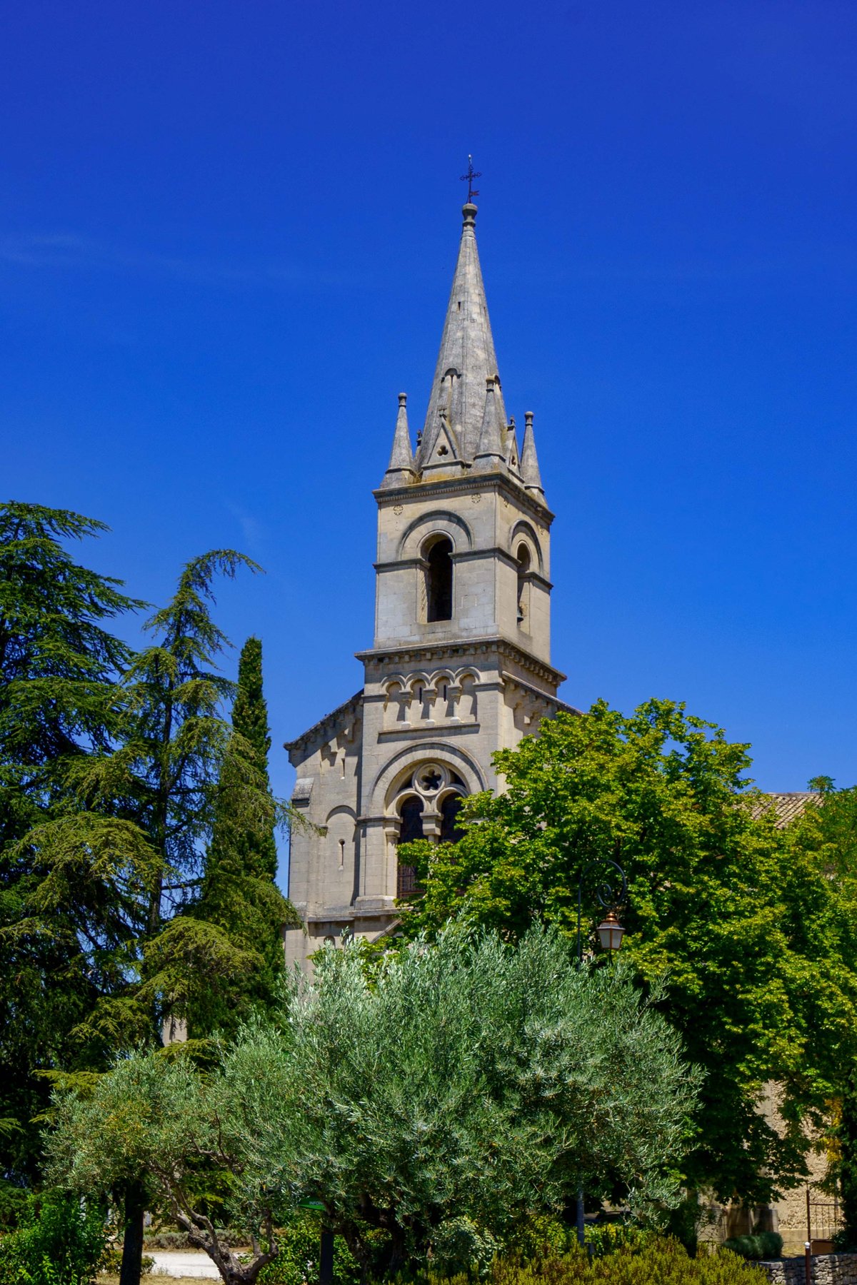 The bell tower of the Eglise Notre-Dame-du-Lac in Thor, France