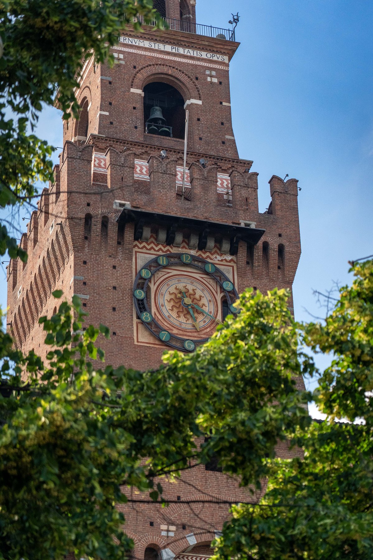 The astronomical clock face of the Torre del Filarete at Castello Sforzesco in Milan
