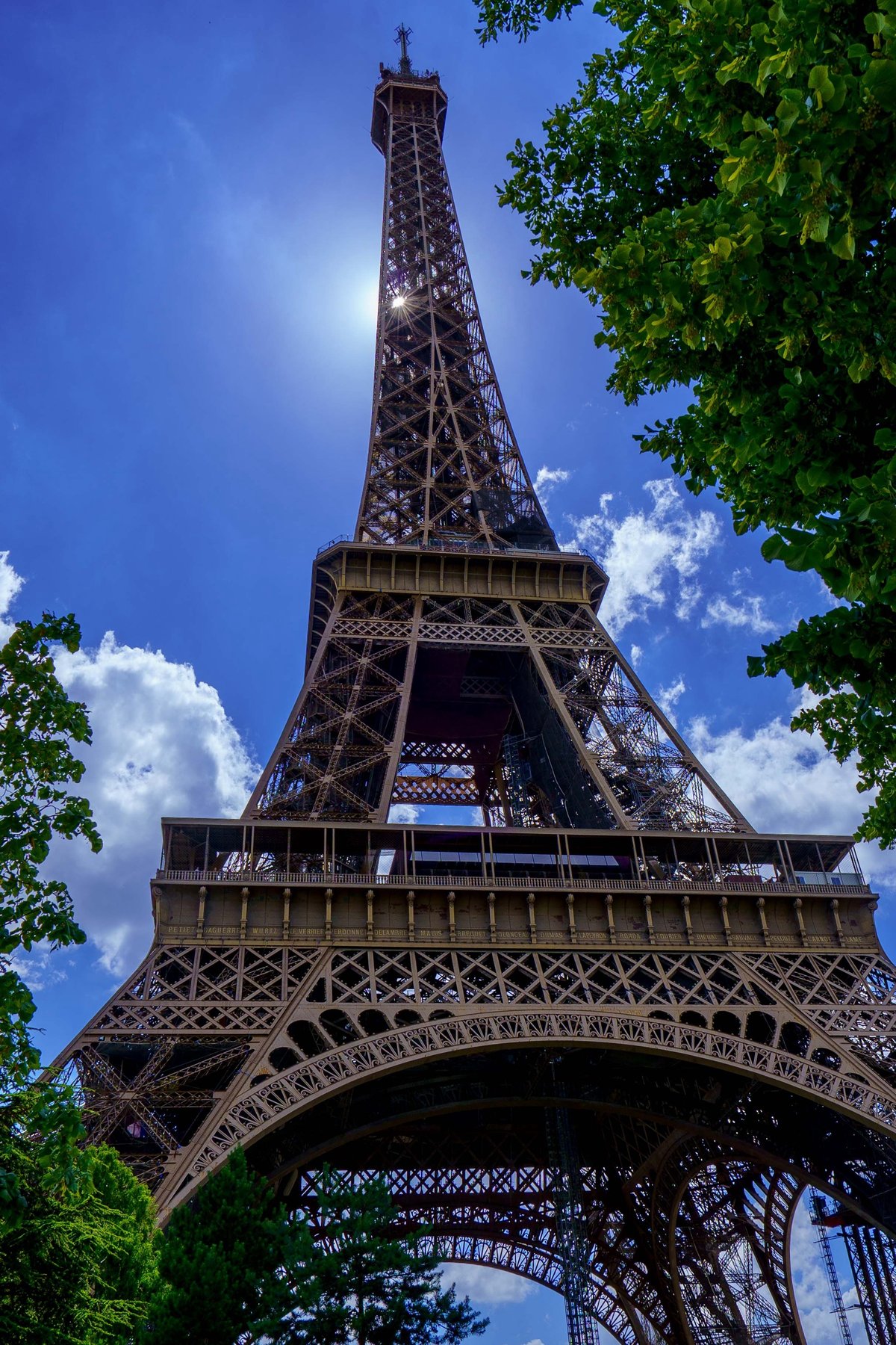 The Eiffel Tower seen from below in Paris, France