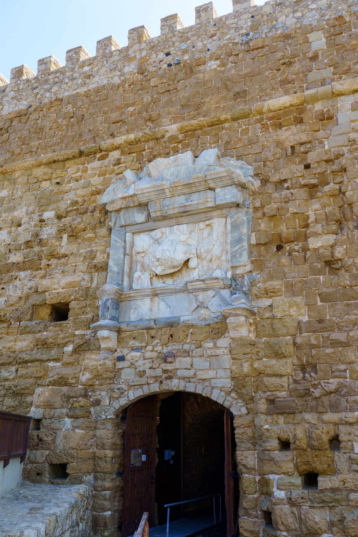 A marble relief of the Lion of St. Mark set into the fortress walls