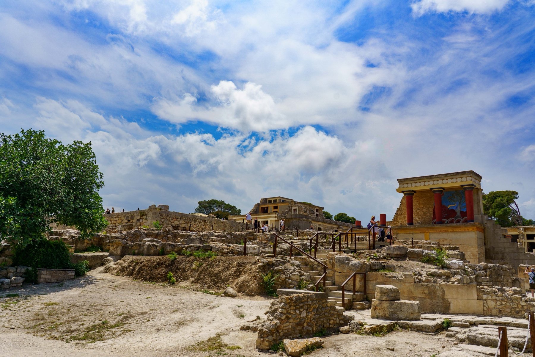 A wide view of the Palace of Knossos ruins