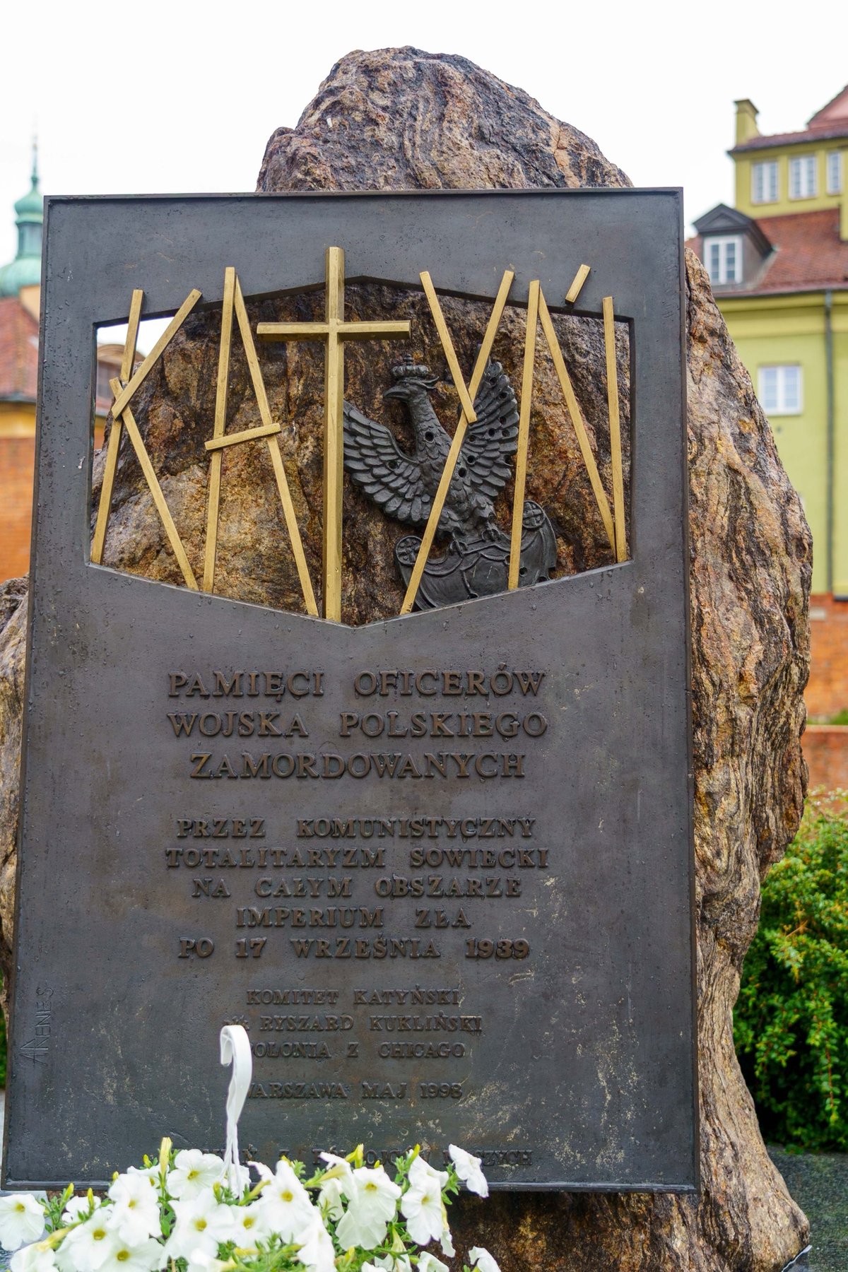 The Katyn Memorial in Warsaw, honoring Polish officers murdered by Soviet forces