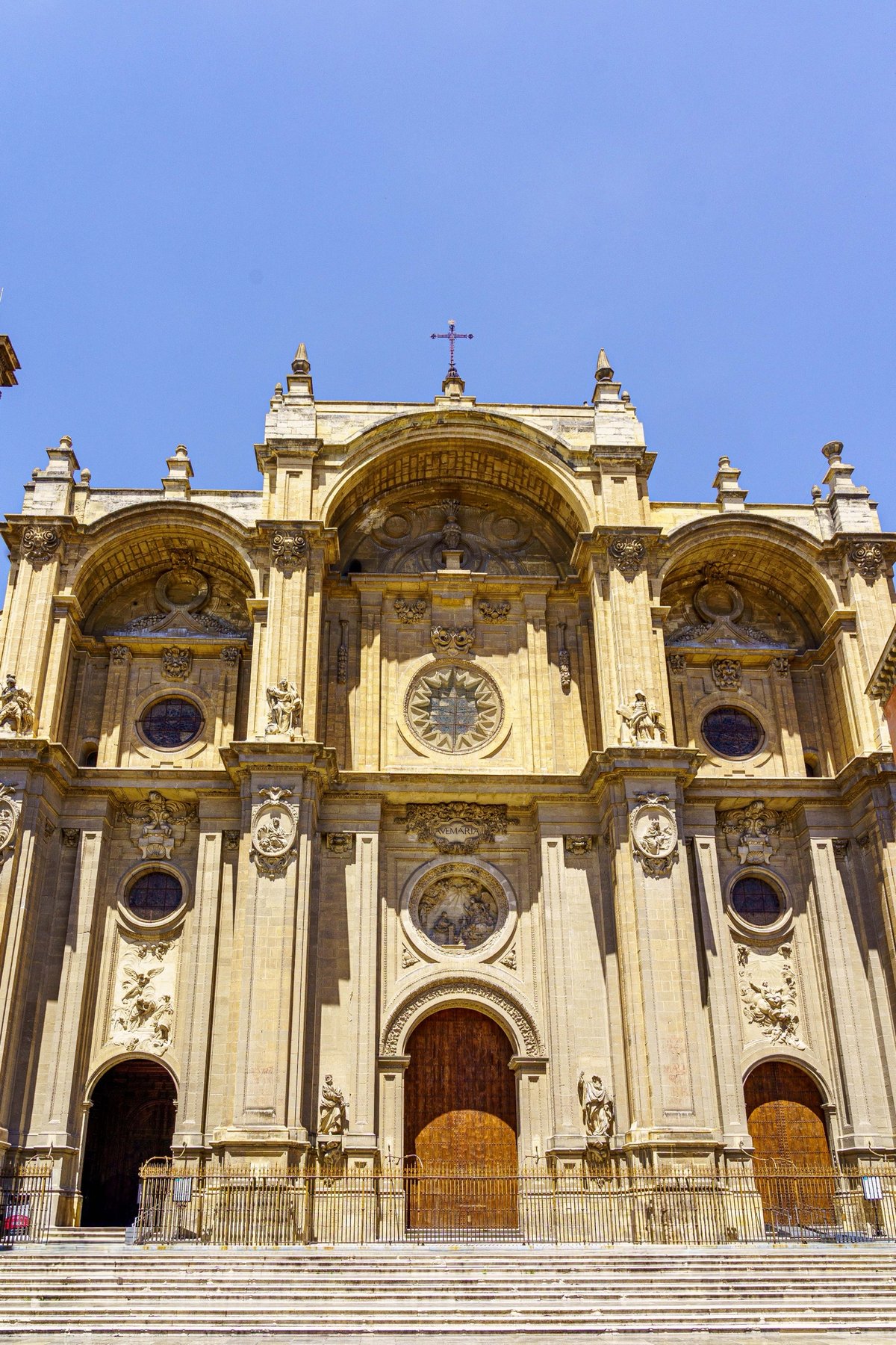 The Baroque facade of Granada Cathedral