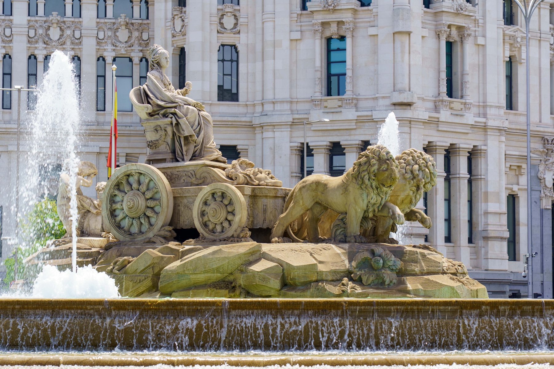 The Cibeles Fountain, with the goddess Cybele seated on her lion-drawn chariot