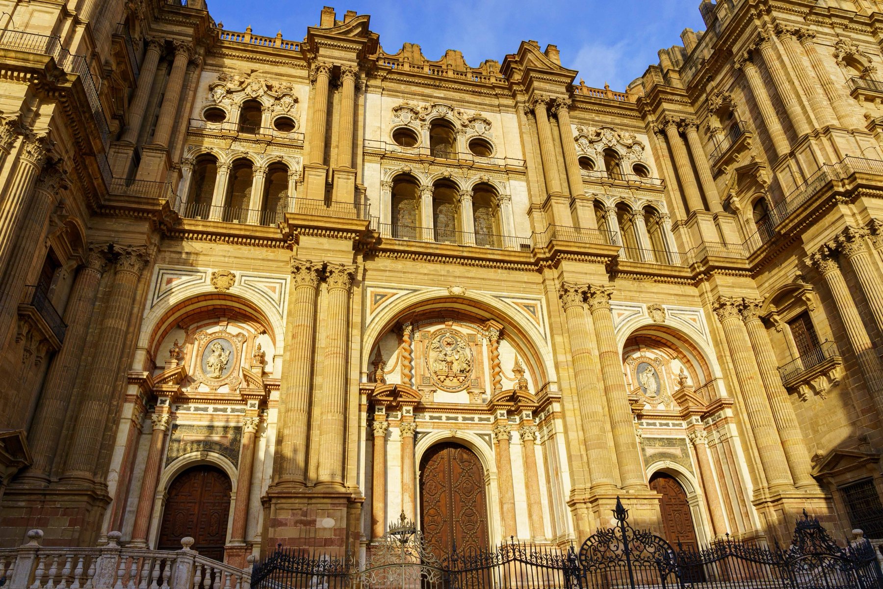 The Baroque facade of Málaga Cathedral, known as La Manquita