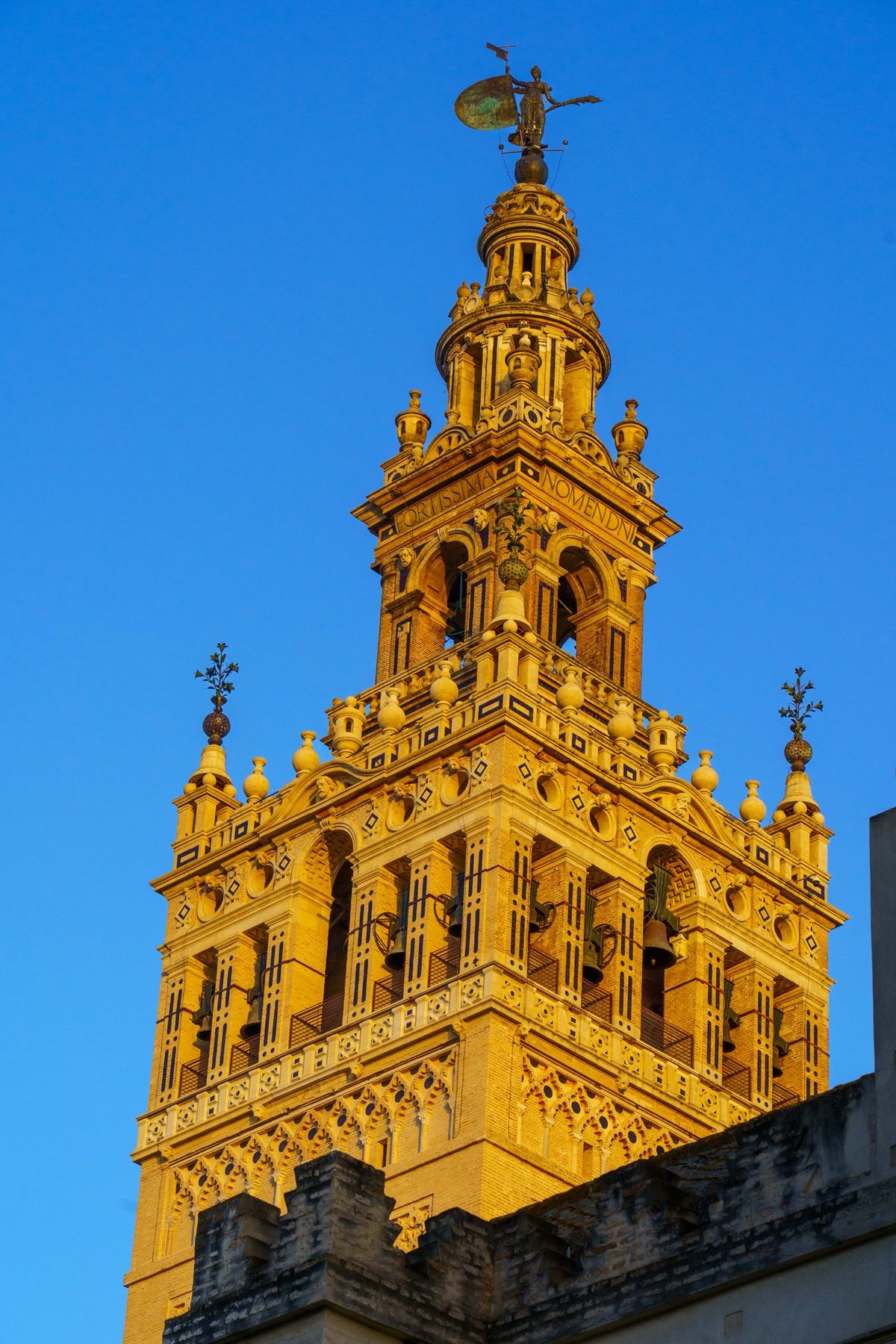 The bronze Giraldillo weathervane statue atop the Giralda tower