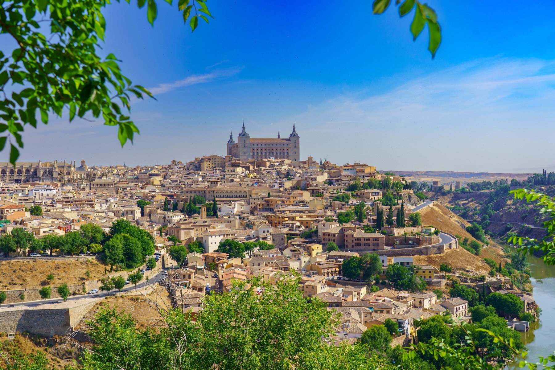 Toledo's hilltop skyline with the Alcázar towers above the Tagus River